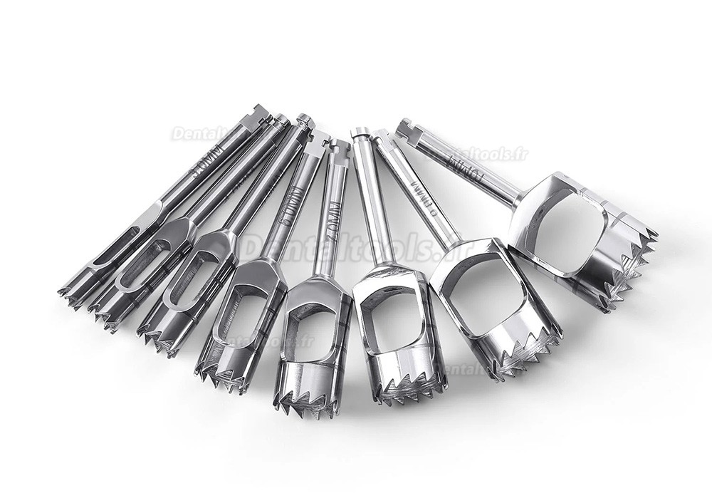 Kit chirurgical court de 8 tr&eacute;pans osseux pour implant dentaire